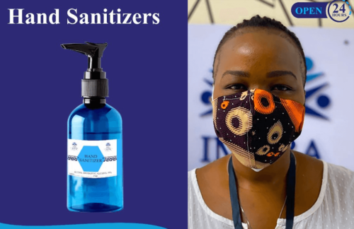 hand sanitizer and homemade masks